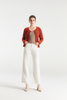 Cardigan à bouton rouge rond du cou rond brossé pur brossé pur