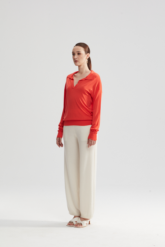Pull en tricot à manches longues orange