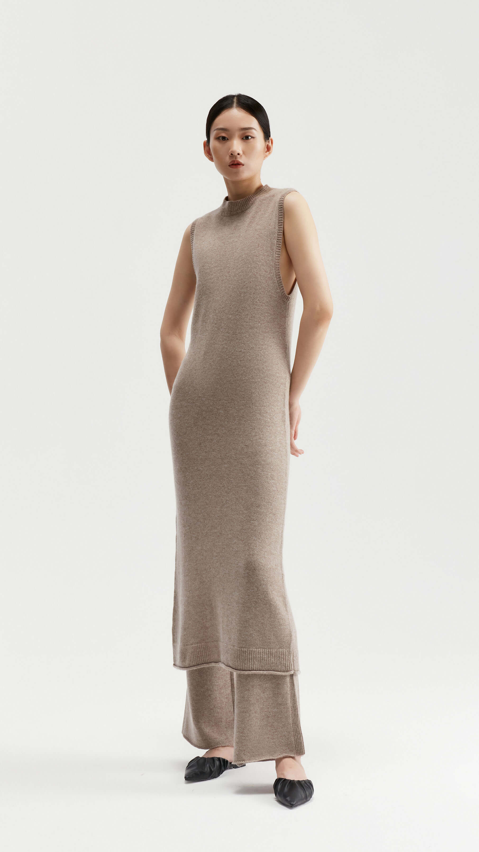 Robe midi tunique polyvalente en cachemire avec ceinture pour femme | Fabricant OEM de tricots de luxe