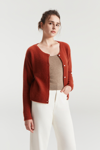 Cardigan à bouton rouge rond du cou rond brossé pur brossé pur