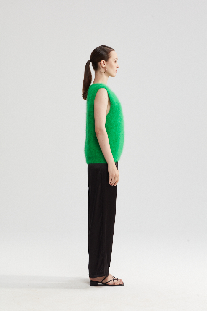 Gilet à collier rond en tricot vert vif