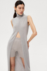 Robe grise du cou cachemire pur pour femmes