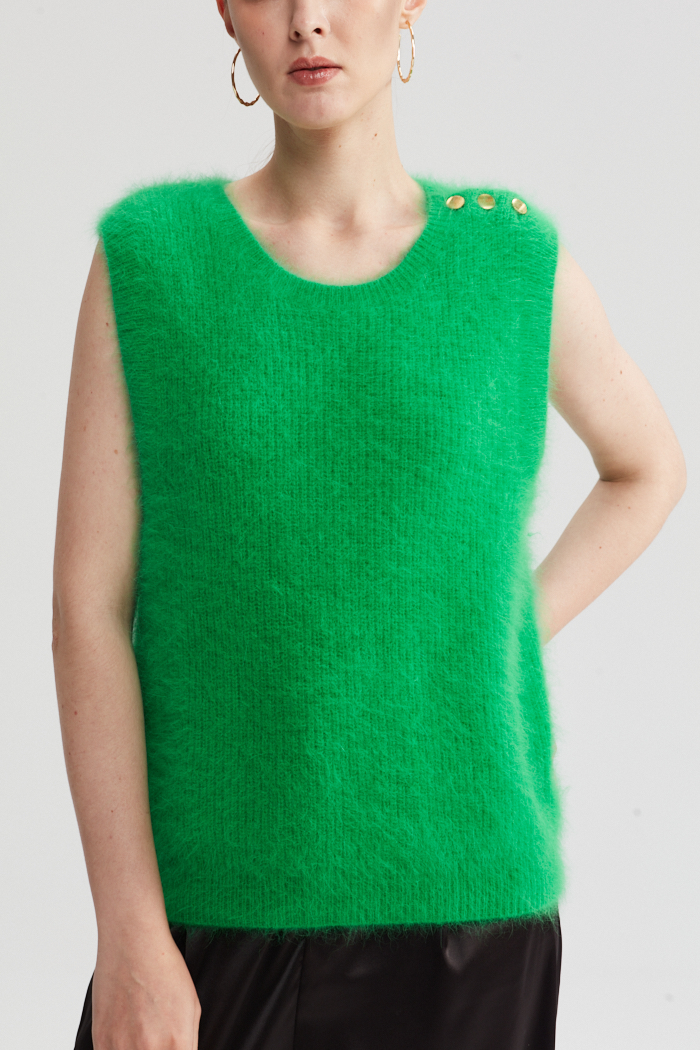 Gilet à collier rond en tricot vert vif