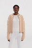 Veste de bombardier en tricot en cachemire beige avec garniture blanche