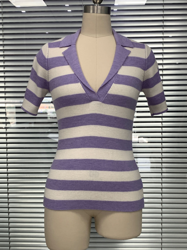 Pillumage à rayures du cou ouvert en laine de laine féminine