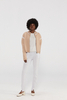 Veste de bombardier en tricot en cachemire beige avec garniture blanche