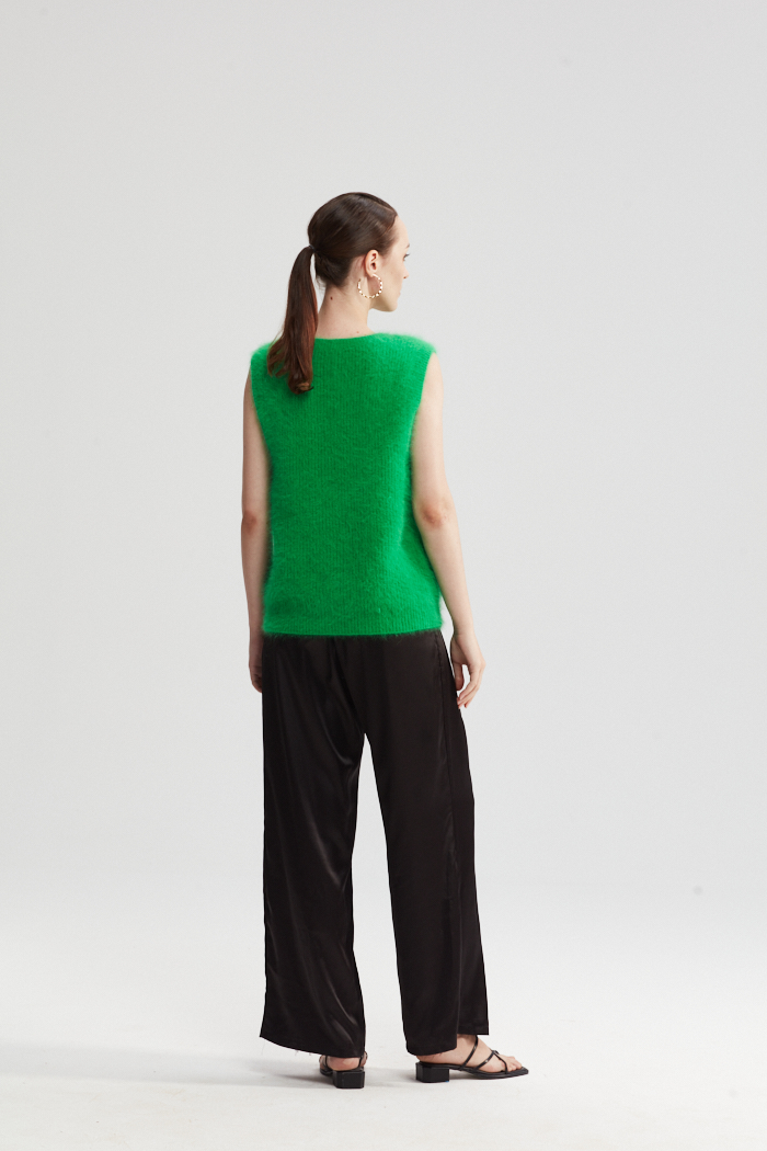 Gilet à collier rond en tricot vert vif