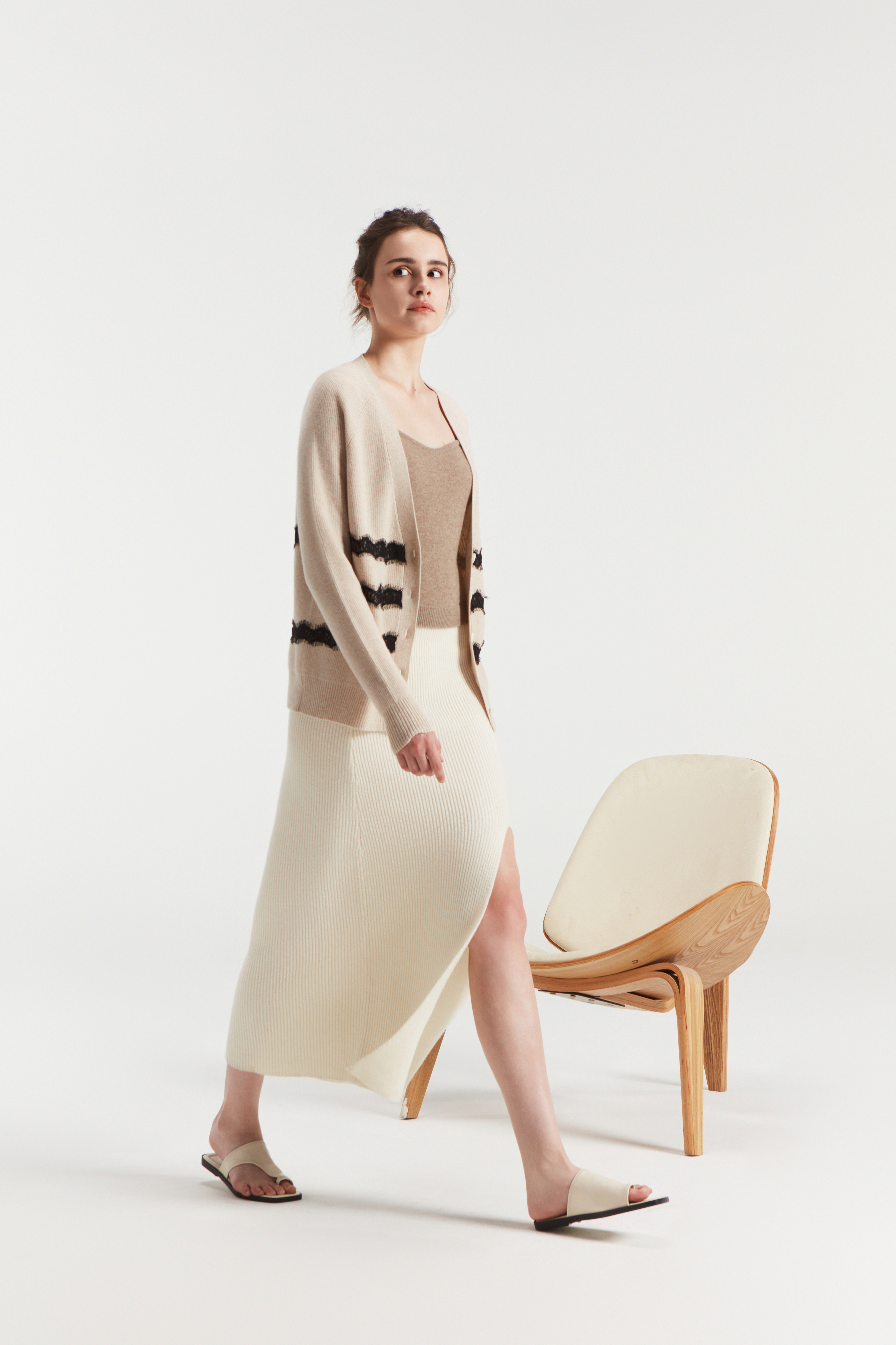 Cardigan de blé de cou de cou à cou de cou pur 