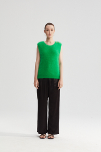 Gilet à collier rond en tricot vert vif