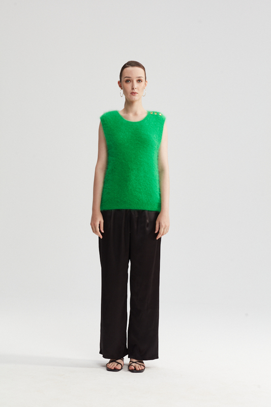 Gilet à collier rond en tricot vert vif