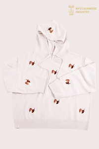 Sweat à capuche en pur cachemire pour femmes avec broderie de chien personnalisée | Fabricant de tricots OEM