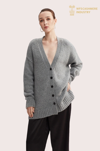 Cardigan en cachemire à manches longues en tricot gris essentiel | Fabricant OEM/ODM en gros