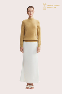 Pull en cachemire côtelé sans couture | OEM de couche de base tricotée 3D