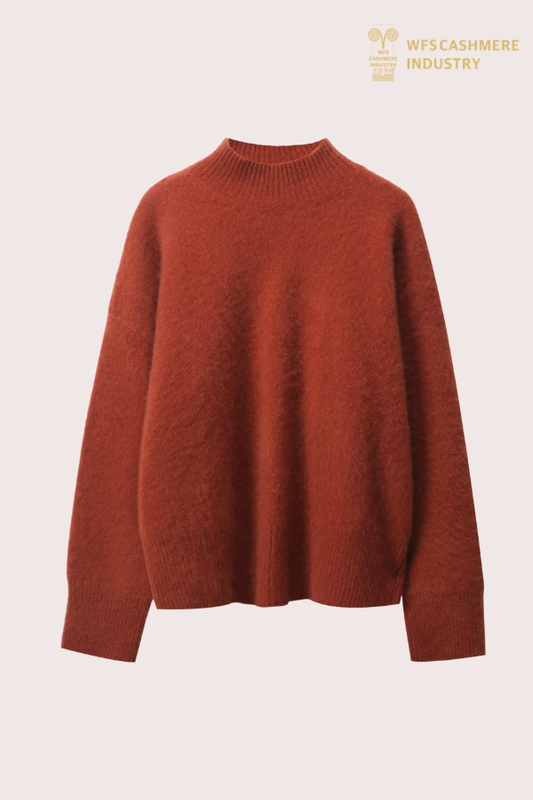 Pull à col rond rouge brique personnalisé OEM | Usine de tricots éco-teints