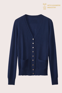 Cardigan en pur cachemire 12GG Premium pour femmes (bleu marine classique) | OEM personnalisé