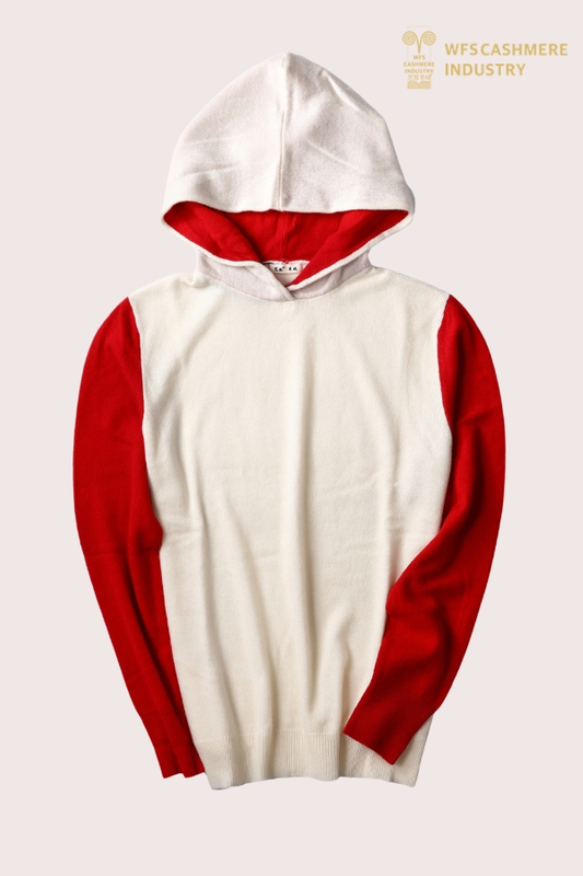 Sweat à capuche en cachemire de couleur contrastée haut de gamme | OEM de vêtements de détente de luxe