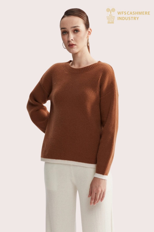 Pull à manches longues marron foncé 100 % pur cachemire durable | Usine OEM/ODM directe