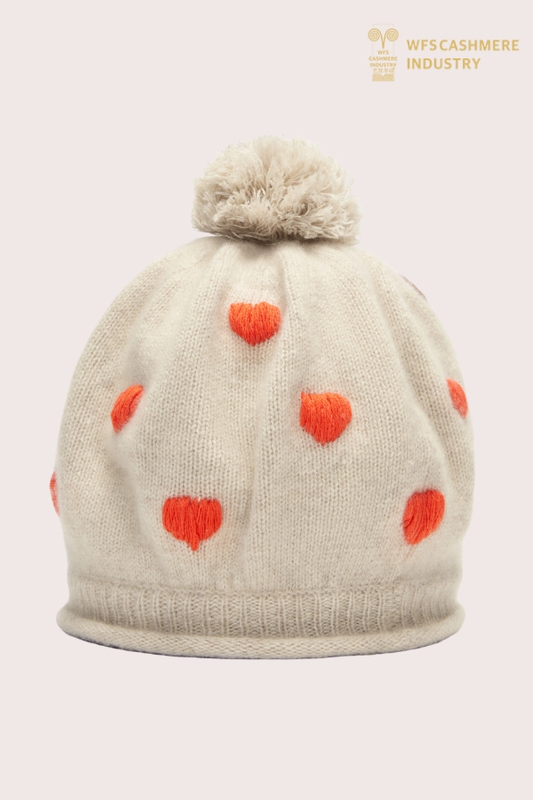 Bonnet à pompon en cachemire cœur intarsia haut de gamme | Accessoires OEM