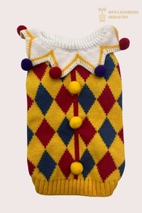 Pull pour animaux de compagnie Harlequin Jester 7GG avec col Pom-Pom | Costume OEM de tricots pour animaux de compagnie