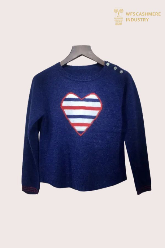Pull Fille Pur Cachemire Intarsia Coeur | OEM de tricots pour enfants personnalisés