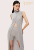 Robe grise à col haut en pur cachemire de luxe pour femme | Fabricant OEM de robe pull haut de gamme