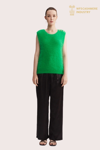 Gilet à col rond vert vif 100 % cachemire personnalisé | Usine OEM de pull sans manches