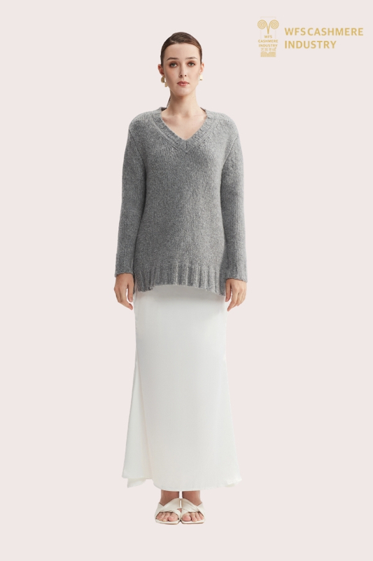 Pull épais en mélange de cachemire et de laine RWS à col en V | OEM durable