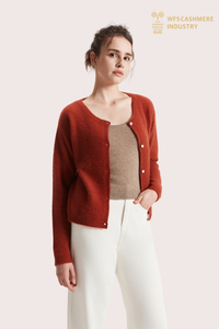 Cardigan Rouge Col Rond Femme Pur Cachemire Brossé | Fabricant de tricots haut de gamme
