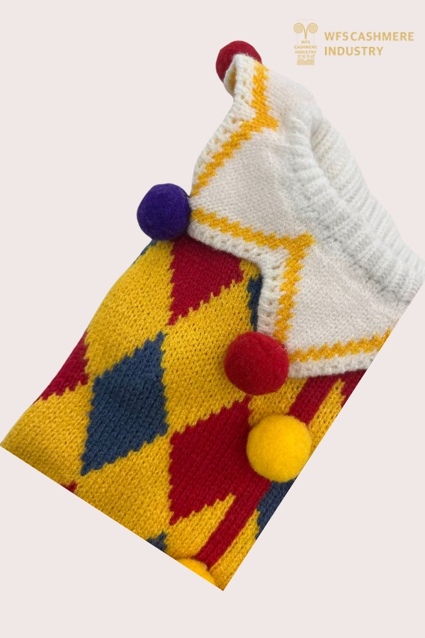 Pull pour animaux de compagnie Harlequin Jester 7GG avec col Pom-Pom | Costume OEM de tricots pour animaux de compagnie