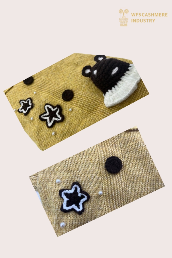 Pull pour animaux de compagnie à col volanté 7GG avec appliqué ours au crochet | OEM de tricots artisanaux pour animaux de compagnie