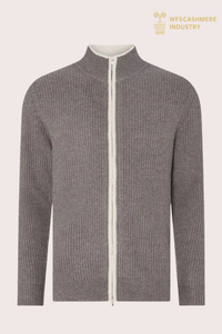 Cardigan zippé en pur cachemire 12GG pour hommes (micro-côtes) | Fabricant de tricots OEM personnalisés
