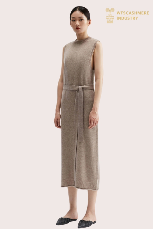 Robe midi tunique polyvalente en cachemire avec ceinture pour femme | Fabricant OEM de tricots de luxe
