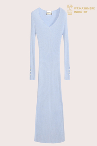 Robe longue élégante en cachemire à col en V pour femme | Fabricant OEM de tricots de luxe