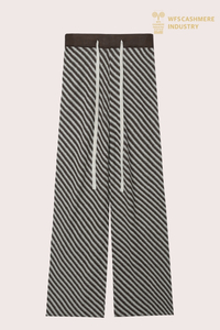 Pantalon en tricot à jambes larges à rayures noires et blanches pour femmes avec lacets | Fabricant OEM de vêtements de villégiature