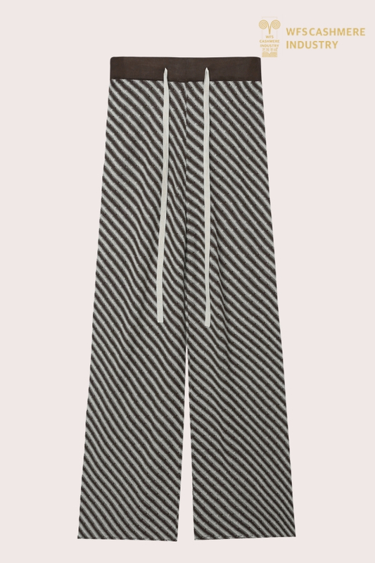 Pantalon en tricot à jambes larges à rayures noires et blanches pour femmes avec lacets | Fabricant OEM de vêtements de villégiature