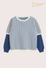 Pull en cachemire et coton patchwork en damier bleu pour garçon | OEM de tricots pour enfants Intarsia