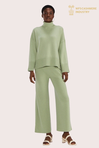 Pantalon large en tricot vert clair pour femme | Fabricant OEM de vêtements de détente fluides