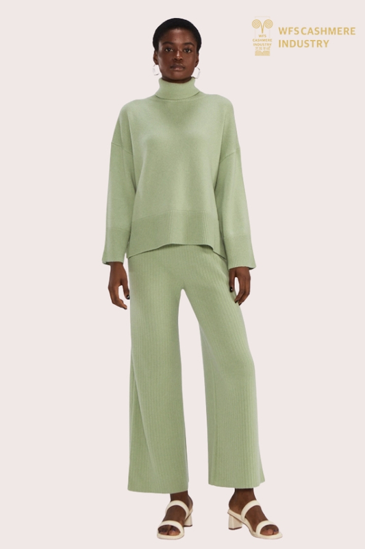 Pantalon large en tricot vert clair pour femme | Fabricant OEM de vêtements de détente fluides