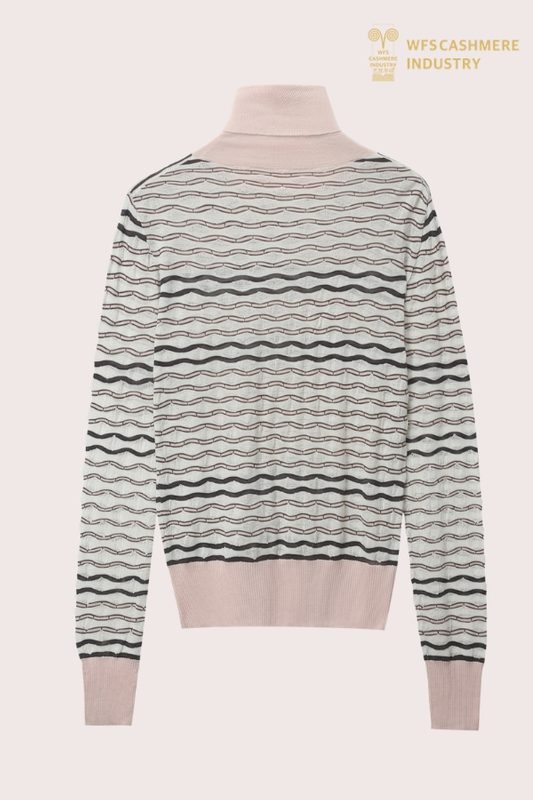 Pull à col roulé rayé rose personnalisé | OEM de tricots en cachemire
