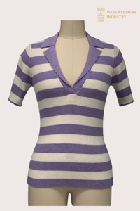 Pull rayé à col ouvert en laine peignée 12GG | OEM de tricots de polo